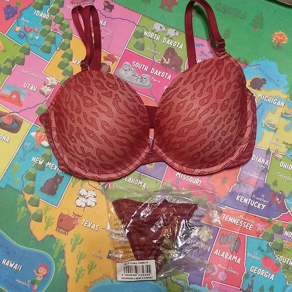 Fredrick's of Hollywood Burgundy Leopard Bra & Panty Set 32D & (S) - Picture 16 of 16